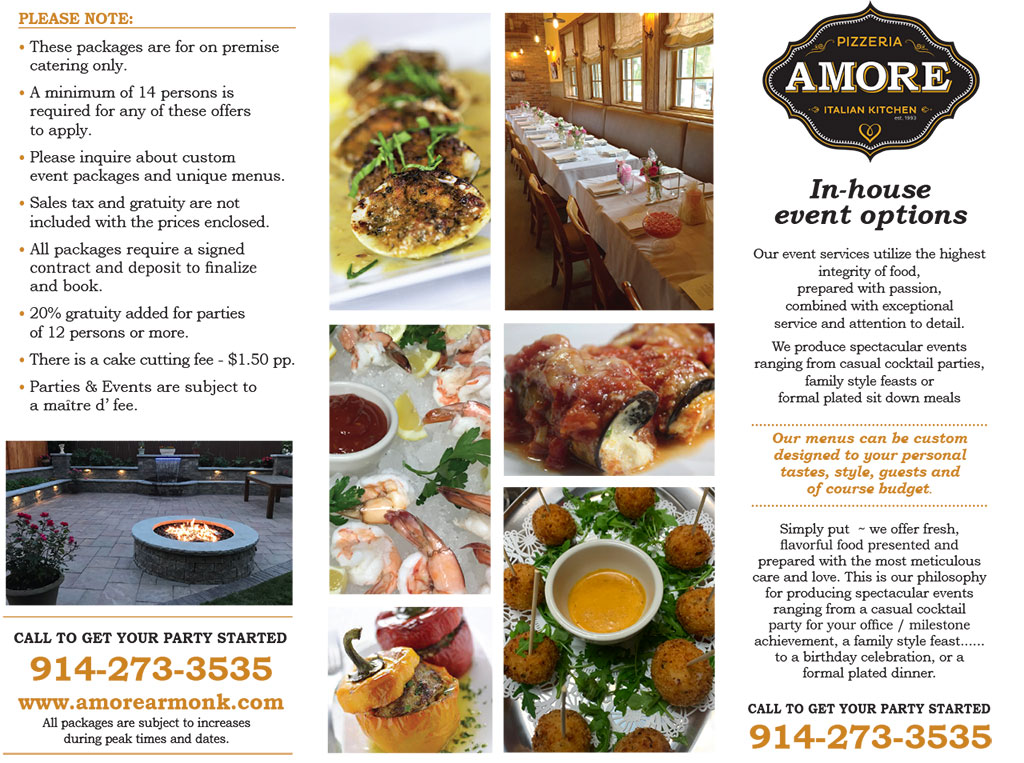 Amore Armonk In-House Events Catering Menu Page 1